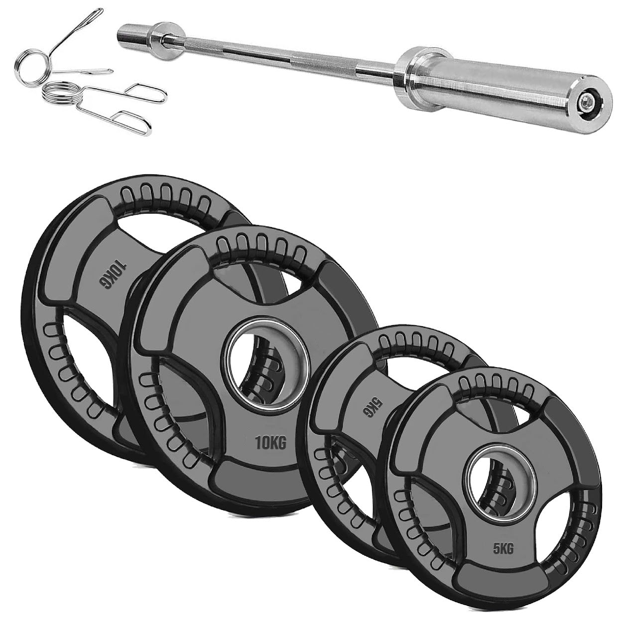 Olympic Tri-Grip Weight Plate – 2" Rubber-Coated Cast Iron Plate for Strength & Barbell Workouts | Versatile Grip Design for Lifts & Resistance Training