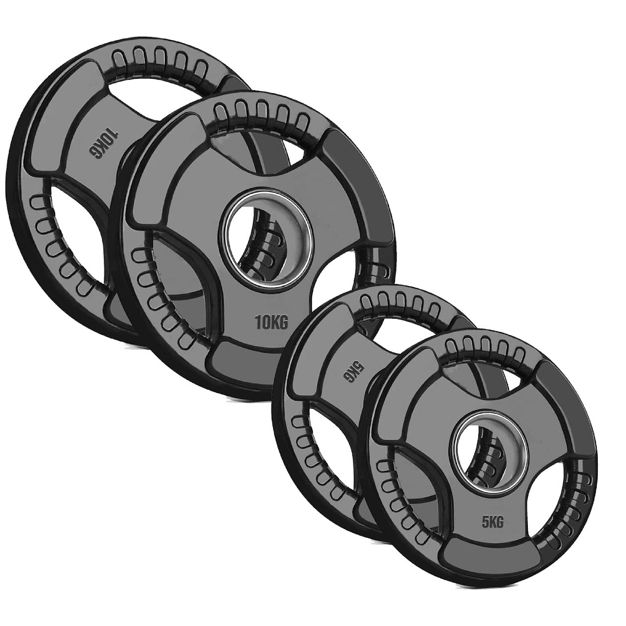 Olympic Tri-Grip Weight Plate – 2" Rubber-Coated Cast Iron Plate for Strength & Barbell Workouts | Versatile Grip Design for Lifts & Resistance Training
