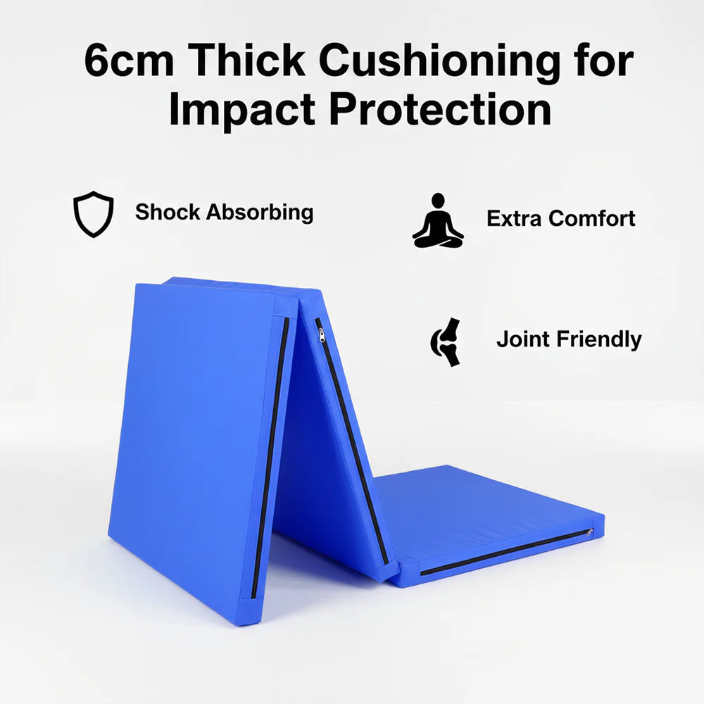 Tri Folding Yoga Mat 6FT Extra Thick 5cm PU Leather Foam Gym Crash Mat with Carry Handles Non Slip