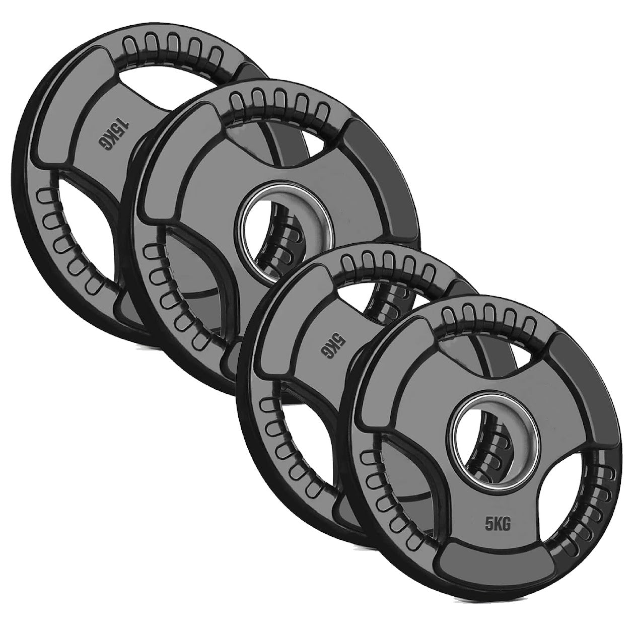 Olympic Tri-Grip Weight Plate – 2" Rubber-Coated Cast Iron Plate for Strength & Barbell Workouts | Versatile Grip Design for Lifts & Resistance Training