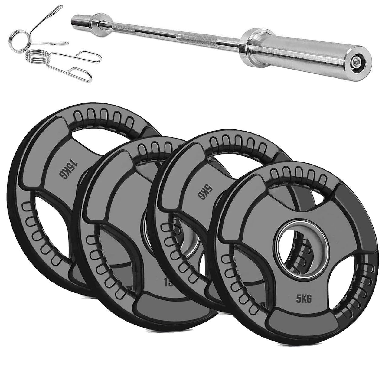 Olympic Tri-Grip Weight Plate – 2" Rubber-Coated Cast Iron Plate for Strength & Barbell Workouts | Versatile Grip Design for Lifts & Resistance Training