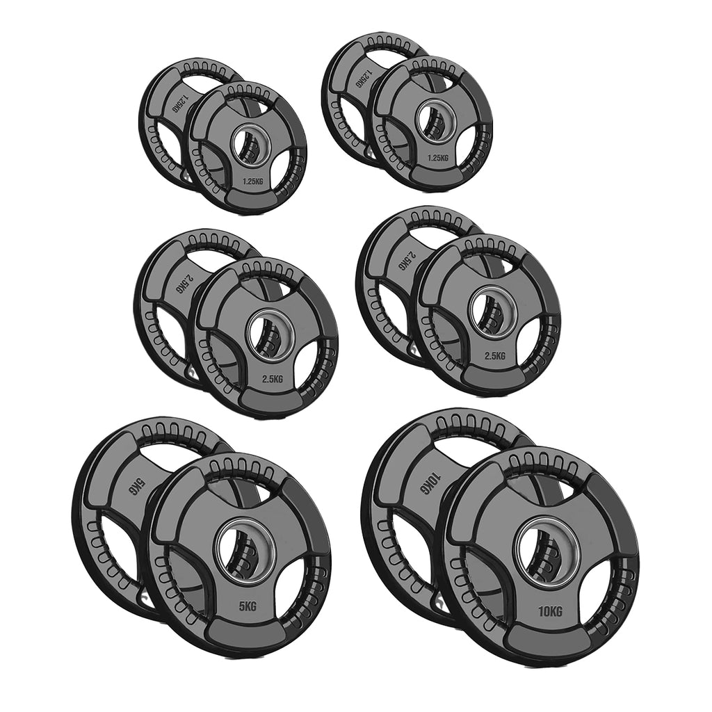 Olympic Tri-Grip Weight Plate – 2" Rubber-Coated Cast Iron Plate for Strength & Barbell Workouts | Versatile Grip Design for Lifts & Resistance Training