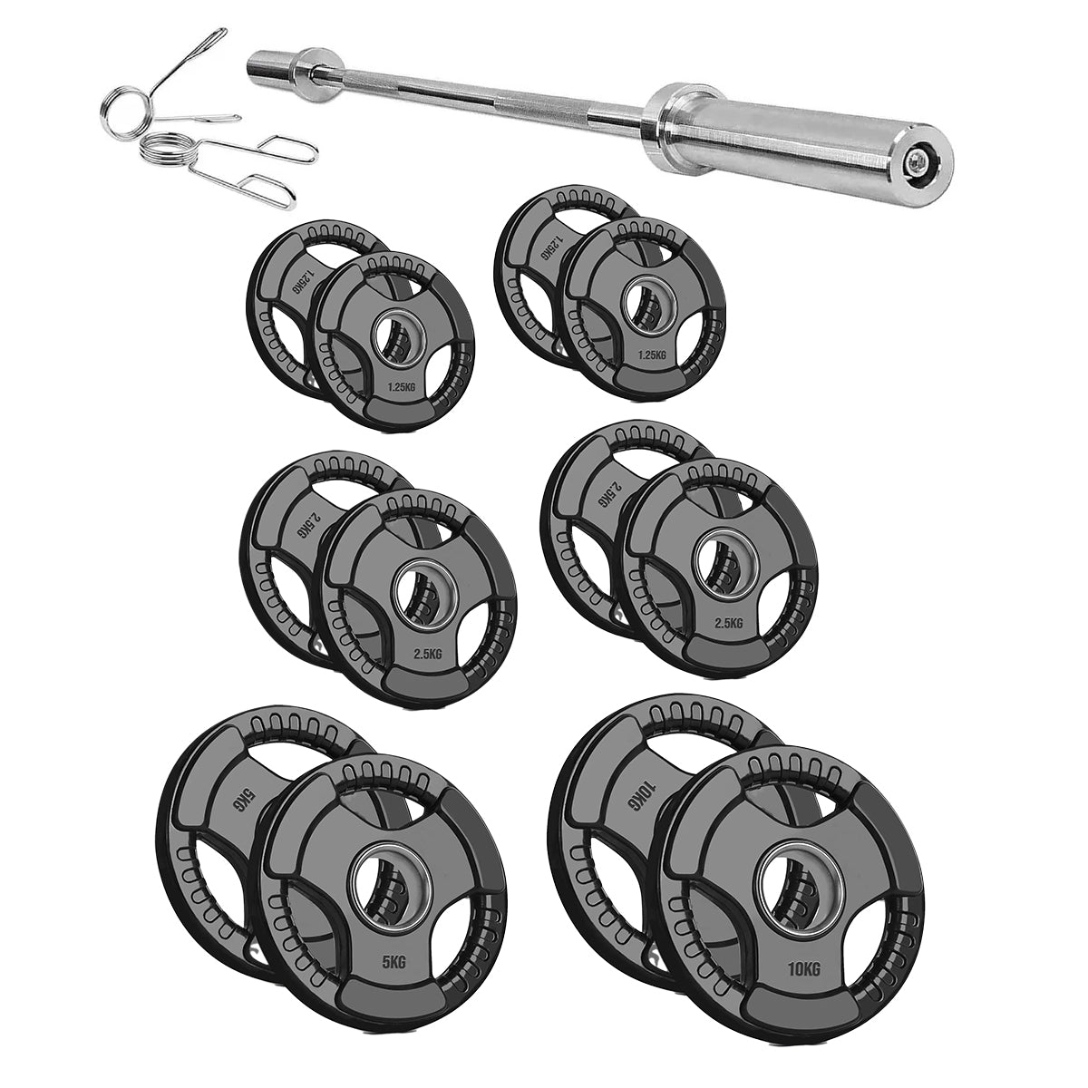 Olympic Tri-Grip Weight Plate – 2" Rubber-Coated Cast Iron Plate for Strength & Barbell Workouts | Versatile Grip Design for Lifts & Resistance Training