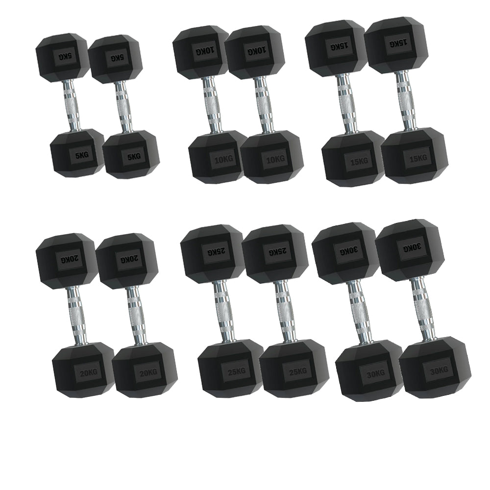 Build strength with 6-Pair Hex Dumbbells (2.5kg–30kg) – Rubber-Coated, Anti-Roll Weights with Optional Vertical Rack for Compact Storage & Home Gym Workouts