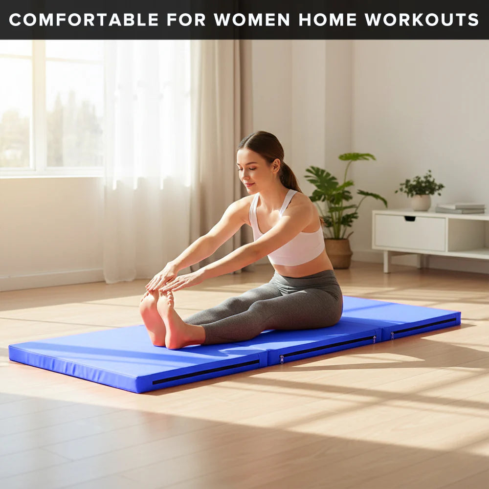 Tri Folding Yoga Mat 6FT Extra Thick 5cm PU Leather Foam Gym Crash Mat with Carry Handles Non Slip