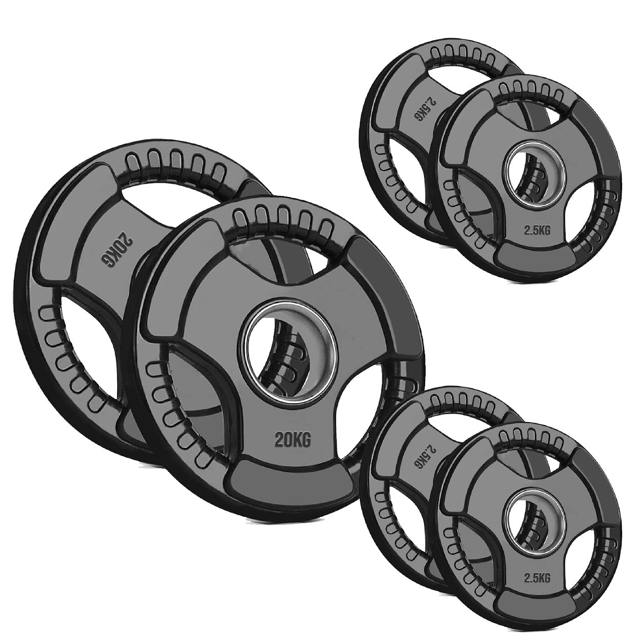 Olympic Tri-Grip Weight Plate – 2" Rubber-Coated Cast Iron Plate for Strength & Barbell Workouts | Versatile Grip Design for Lifts & Resistance Training