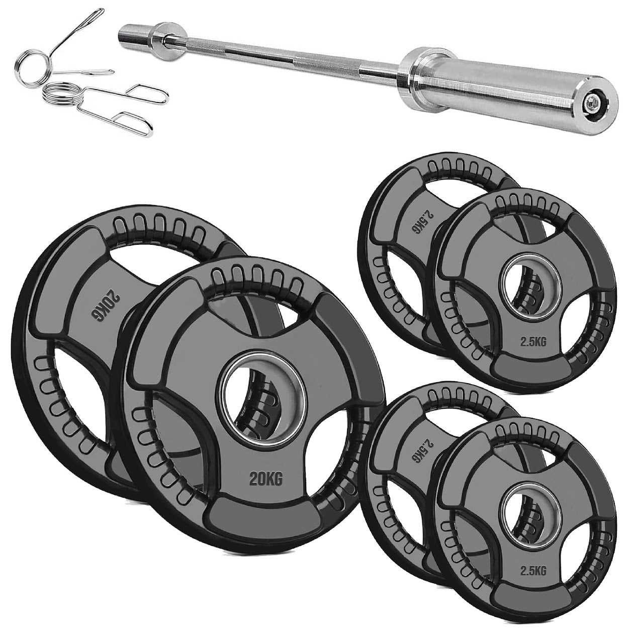 Olympic Tri-Grip Weight Plate – 2" Rubber-Coated Cast Iron Plate for Strength & Barbell Workouts | Versatile Grip Design for Lifts & Resistance Training