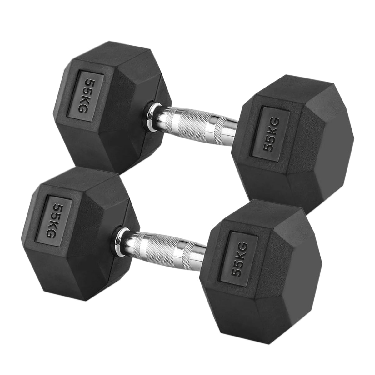 Massive 55 kg Rubber Coated Hex Dumbbell – Solid Cast Iron, Anti Roll Design, Knurled Chrome Handle for Strength Training in Home or Garage Gym