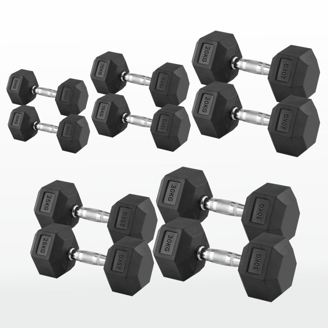 Hex Dumbbell Pairs & Sets 2.5kg–60kg – Rubber-Coated, Anti-Roll Weights with Rack Option – Home Gym Strength Training Dumbbell Set UK
