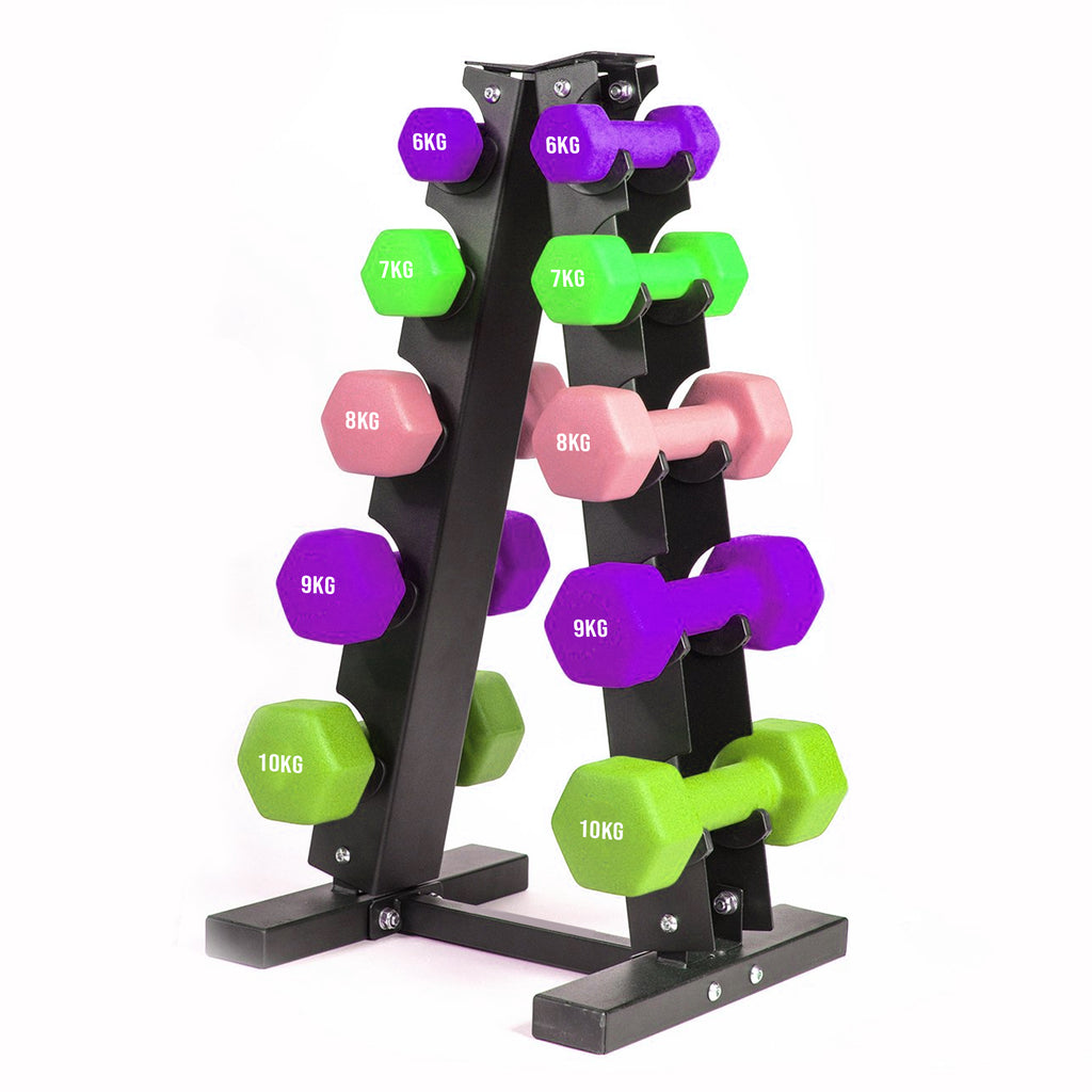 Heavy Duty Neoprene Dumbbell Rack – 3/5 Tier Dumbbell Stand for Space-Saving Home Gym Storage | Dumbbells Optional