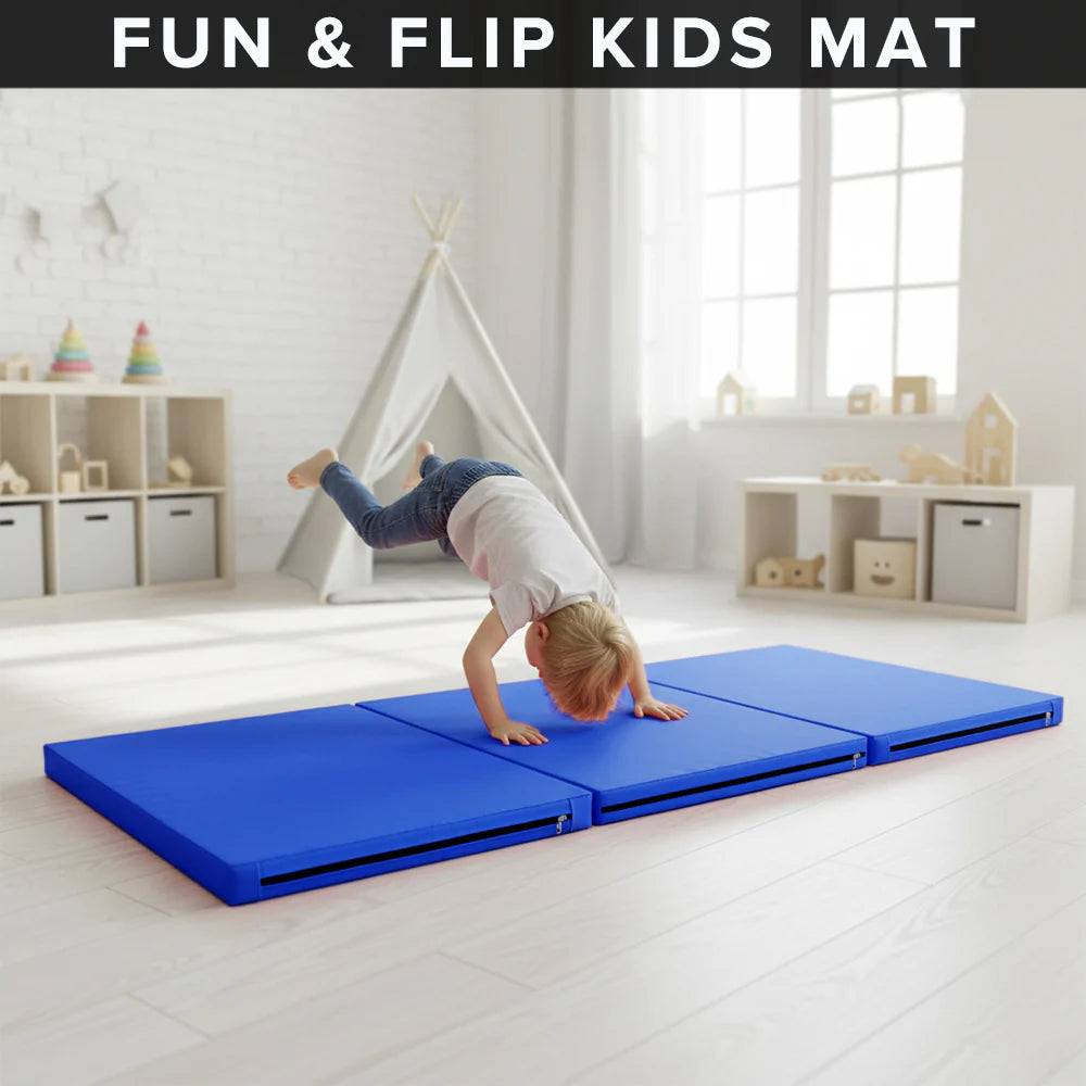 Tri Folding Yoga Mat 6FT Extra Thick 5cm PU Leather Foam Gym Crash Mat with Carry Handles Non Slip