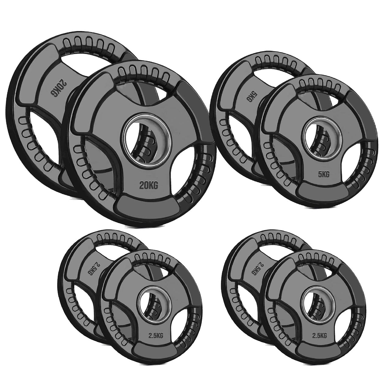 Olympic Tri-Grip Weight Plate – 2" Rubber-Coated Cast Iron Plate for Strength & Barbell Workouts | Versatile Grip Design for Lifts & Resistance Training