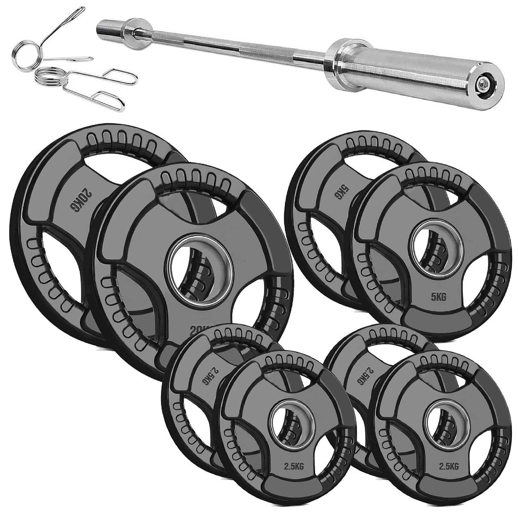 Olympic Tri-Grip Weight Plate – 2" Rubber-Coated Cast Iron Plate for Strength & Barbell Workouts | Versatile Grip Design for Lifts & Resistance Training