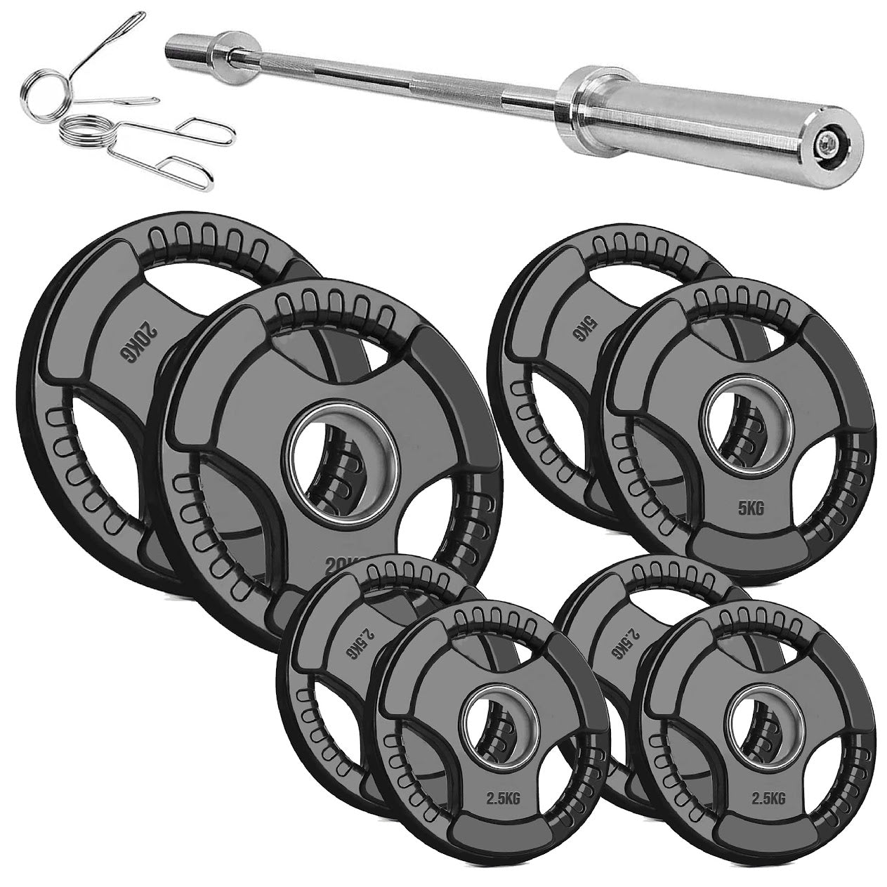 Olympic Tri-Grip Weight Plate – 2" Rubber-Coated Cast Iron Plate for Strength & Barbell Workouts | Versatile Grip Design for Lifts & Resistance Training