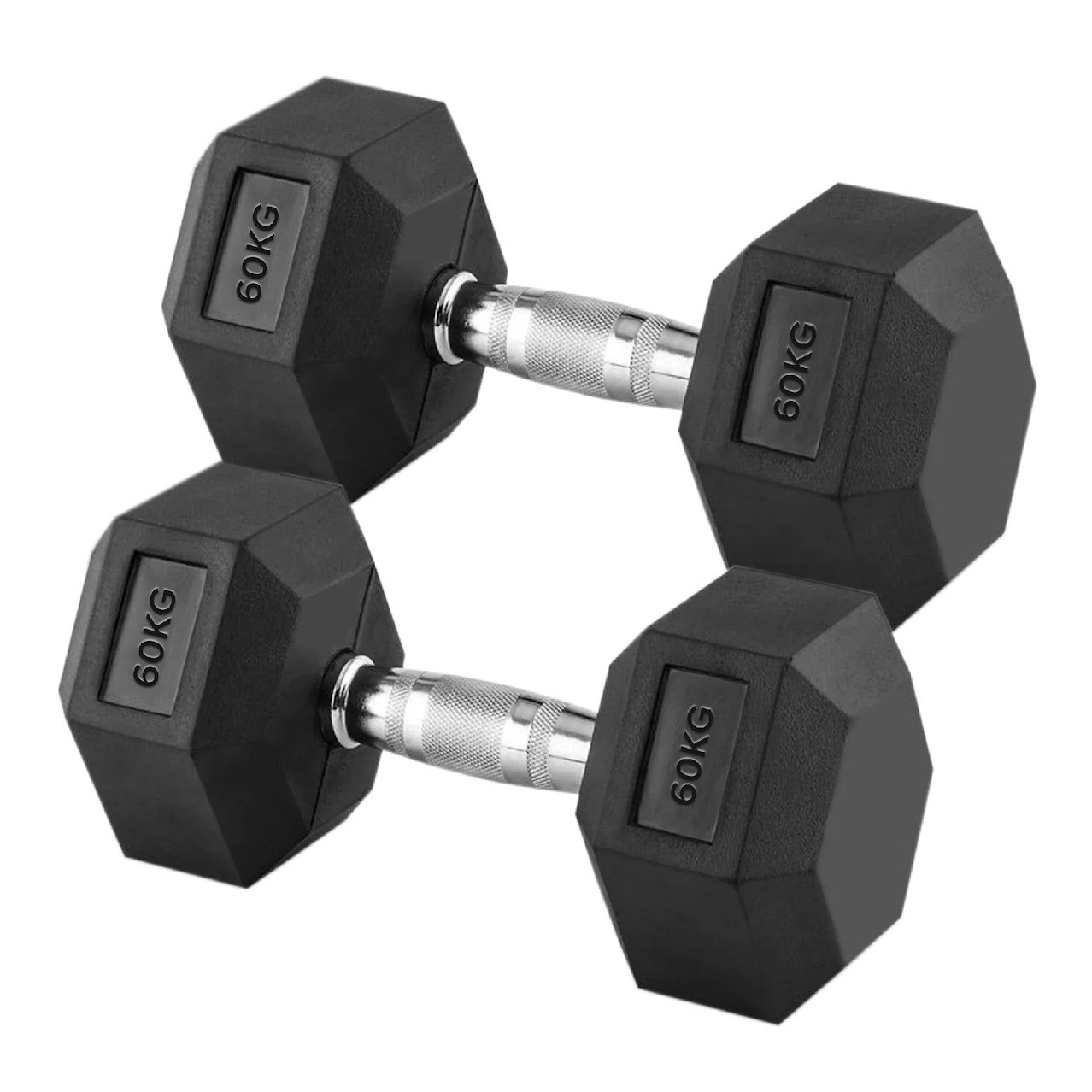 Heavy 60 kg Rubber Coated Hex Dumbbell – Solid Cast Iron, Anti Roll Design, Knurled Chrome Handle for Strength Training in Home or Garage Gym