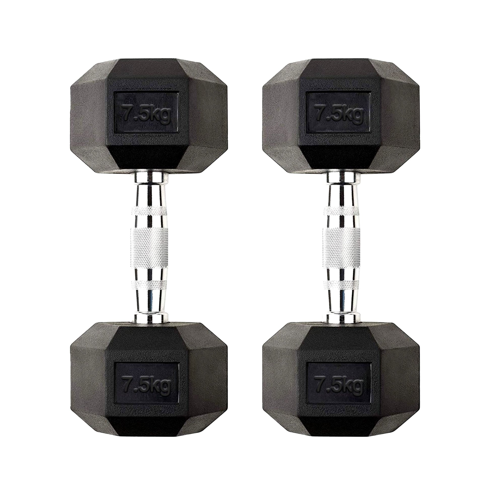 7.5kg Hex Dumbbell Pair – Rubber Coated Cast Iron Free Weights with Knurled Chrome Handles – Anti Roll Dumbbells for Strength Training & Home Gym Workouts