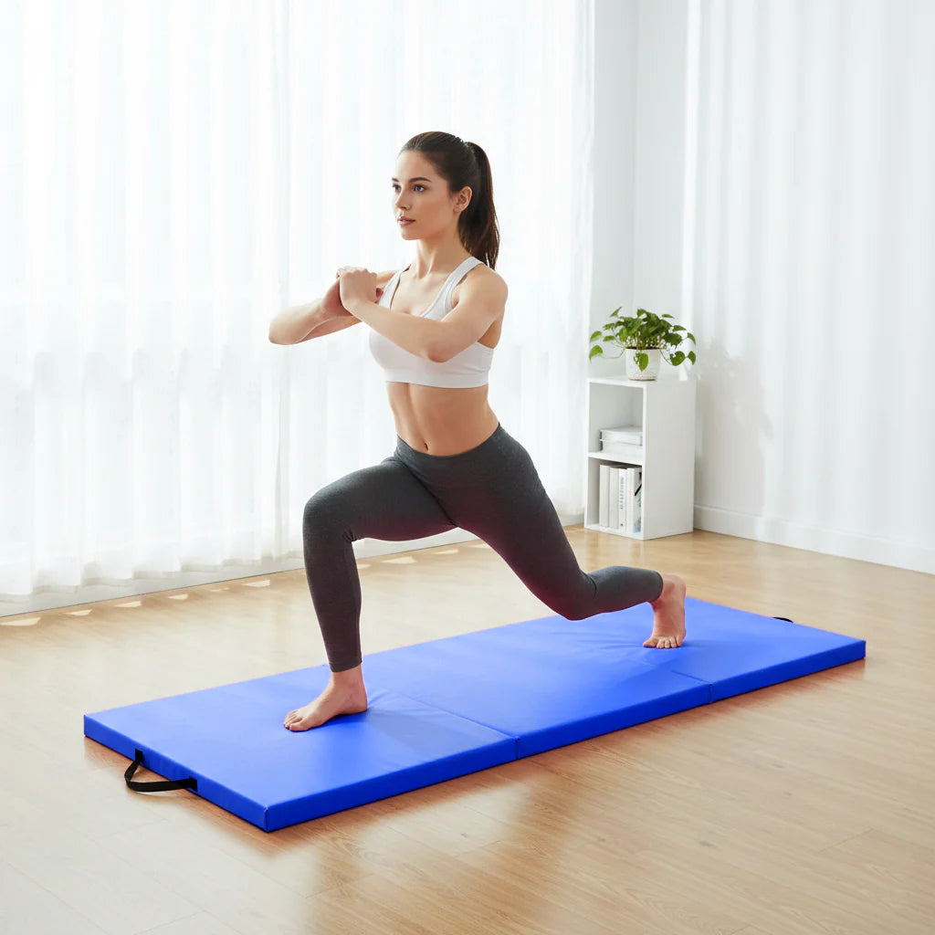 Tri Folding Yoga Mat 6FT Extra Thick 5cm PU Leather Foam Gym Crash Mat with Carry Handles Non Slip