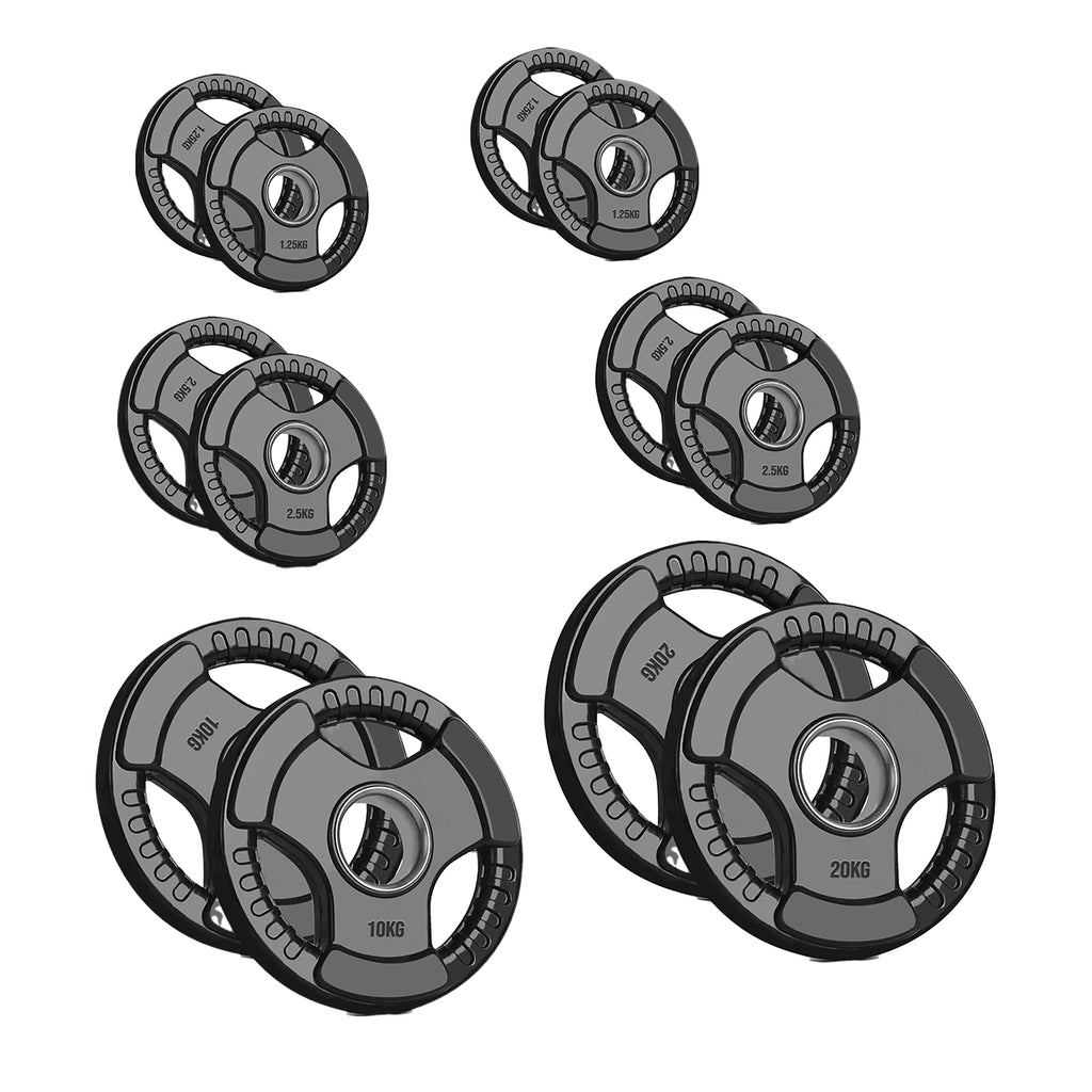 Olympic Tri-Grip Weight Plate – 2" Rubber-Coated Cast Iron Plate for Strength & Barbell Workouts | Versatile Grip Design for Lifts & Resistance Training