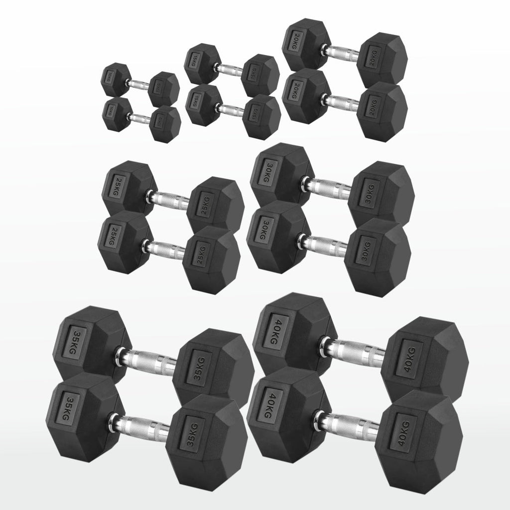 Hex Dumbbell Pairs & Sets 2.5kg–60kg – Rubber-Coated, Anti-Roll Weights with Rack Option – Home Gym Strength Training Dumbbell Set UK