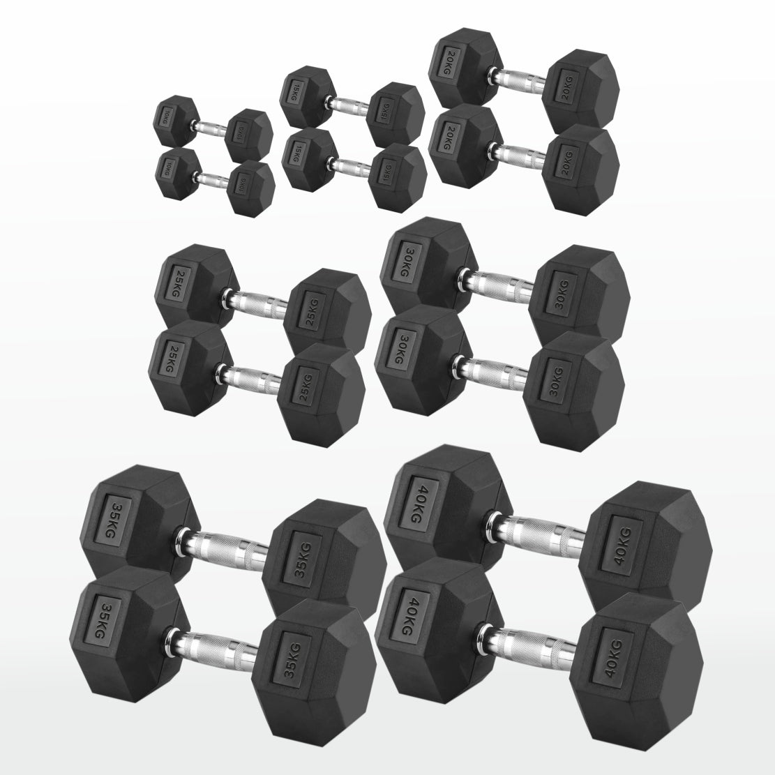 Hex Dumbbell Pairs & Sets 2.5kg–60kg – Rubber-Coated, Anti-Roll Weights with Rack Option – Home Gym Strength Training Dumbbell Set UK