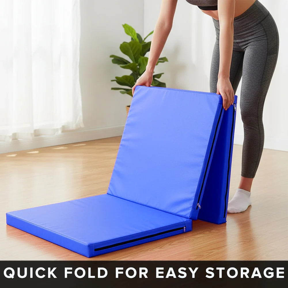 Tri Folding Yoga Mat 6FT Extra Thick 5cm PU Leather Foam Gym Crash Mat with Carry Handles Non Slip