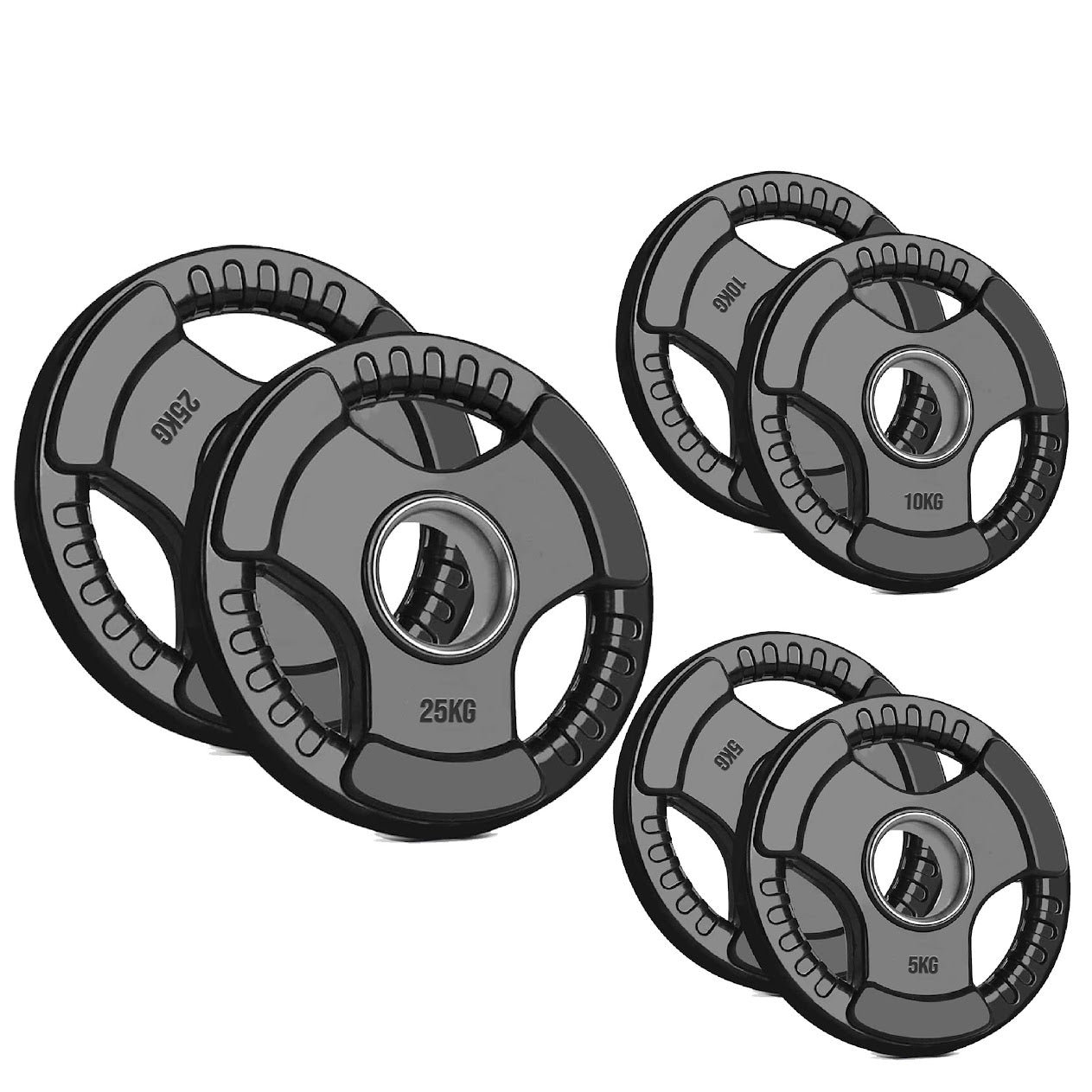 Olympic Tri-Grip Weight Plate – 2" Rubber-Coated Cast Iron Plate for Strength & Barbell Workouts | Versatile Grip Design for Lifts & Resistance Training