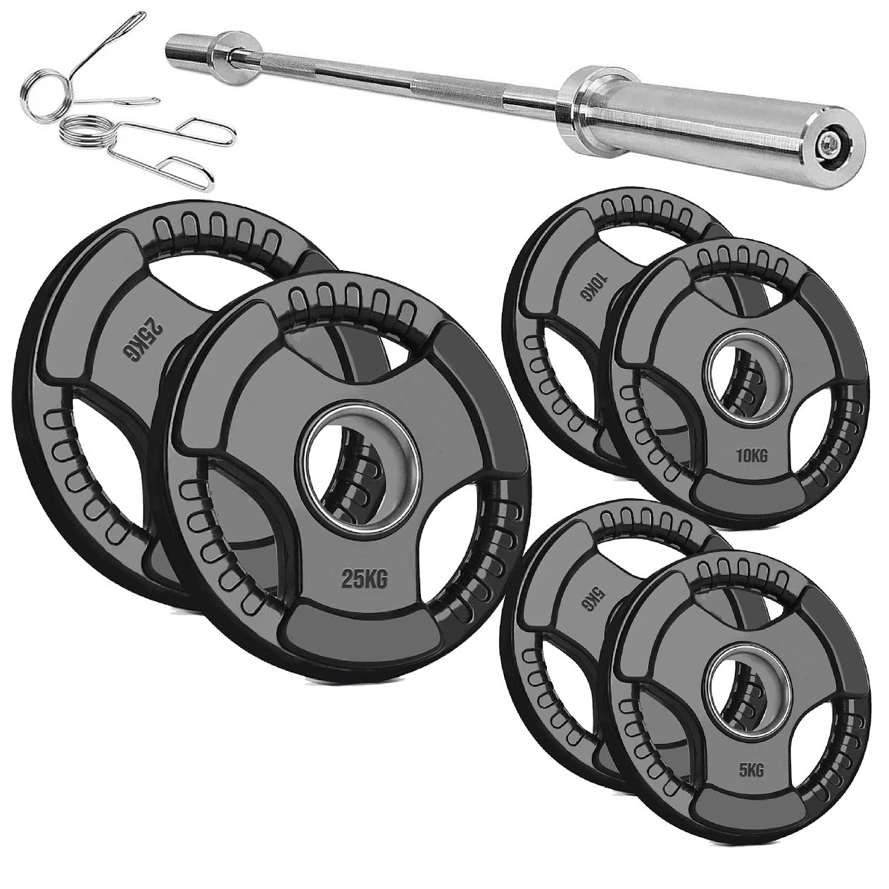 Olympic Tri-Grip Weight Plate – 2" Rubber-Coated Cast Iron Plate for Strength & Barbell Workouts | Versatile Grip Design for Lifts & Resistance Training