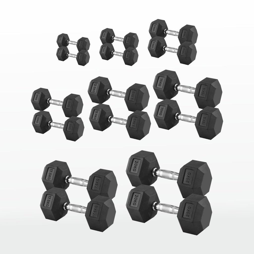 Hex Dumbbell Pairs & Sets 2.5kg–60kg – Rubber-Coated, Anti-Roll Weights with Rack Option – Home Gym Strength Training Dumbbell Set UK