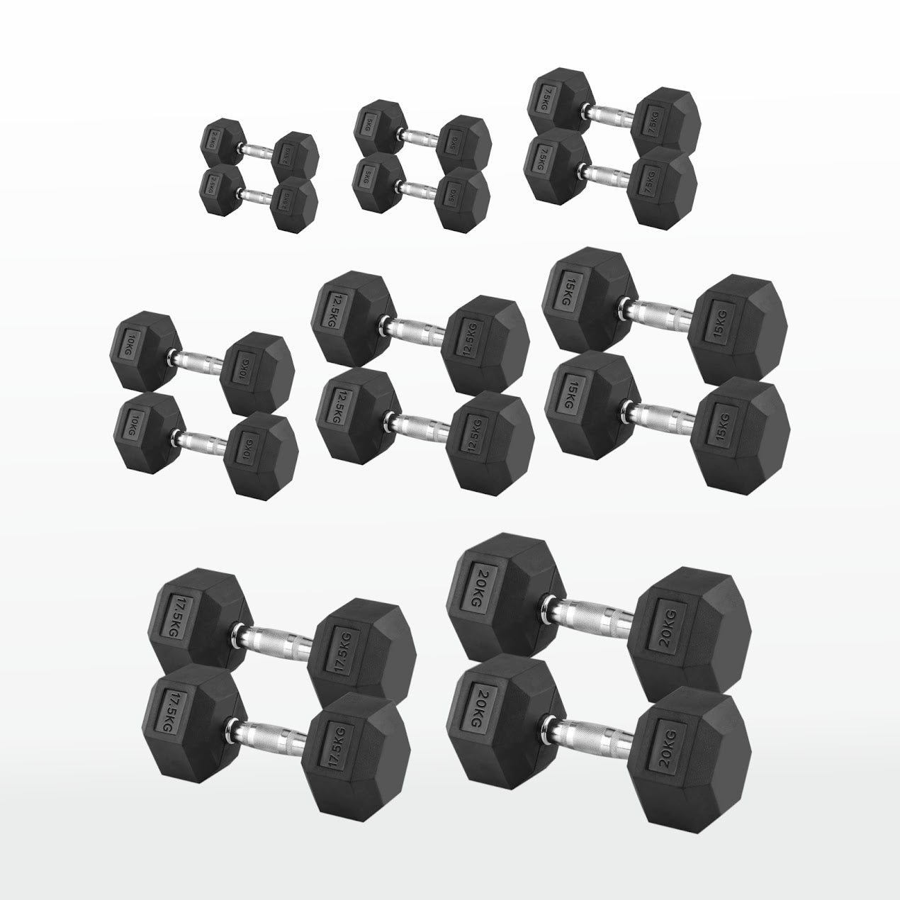 Hex Dumbbell Pairs & Sets 2.5kg–60kg – Rubber-Coated, Anti-Roll Weights with Rack Option – Home Gym Strength Training Dumbbell Set UK