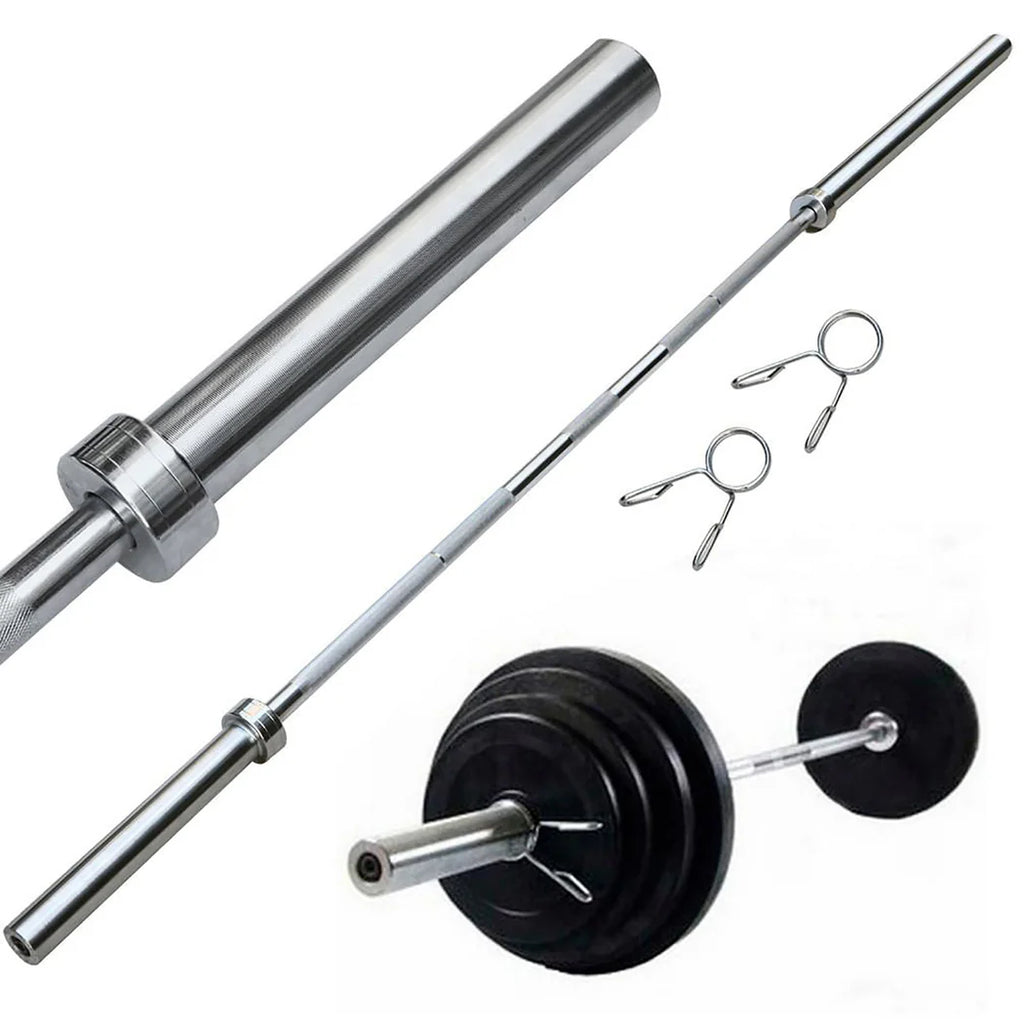 Barbell with weights and clips on a white background