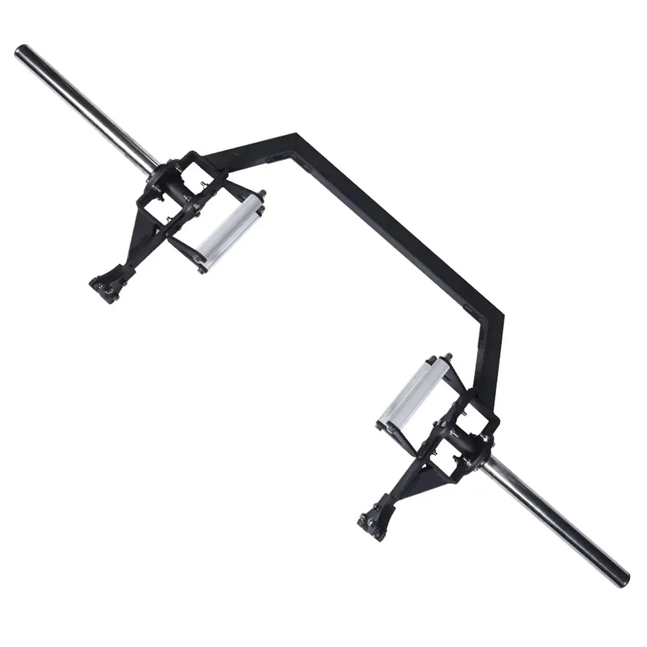 Black metal clamp with two arms on a white background
