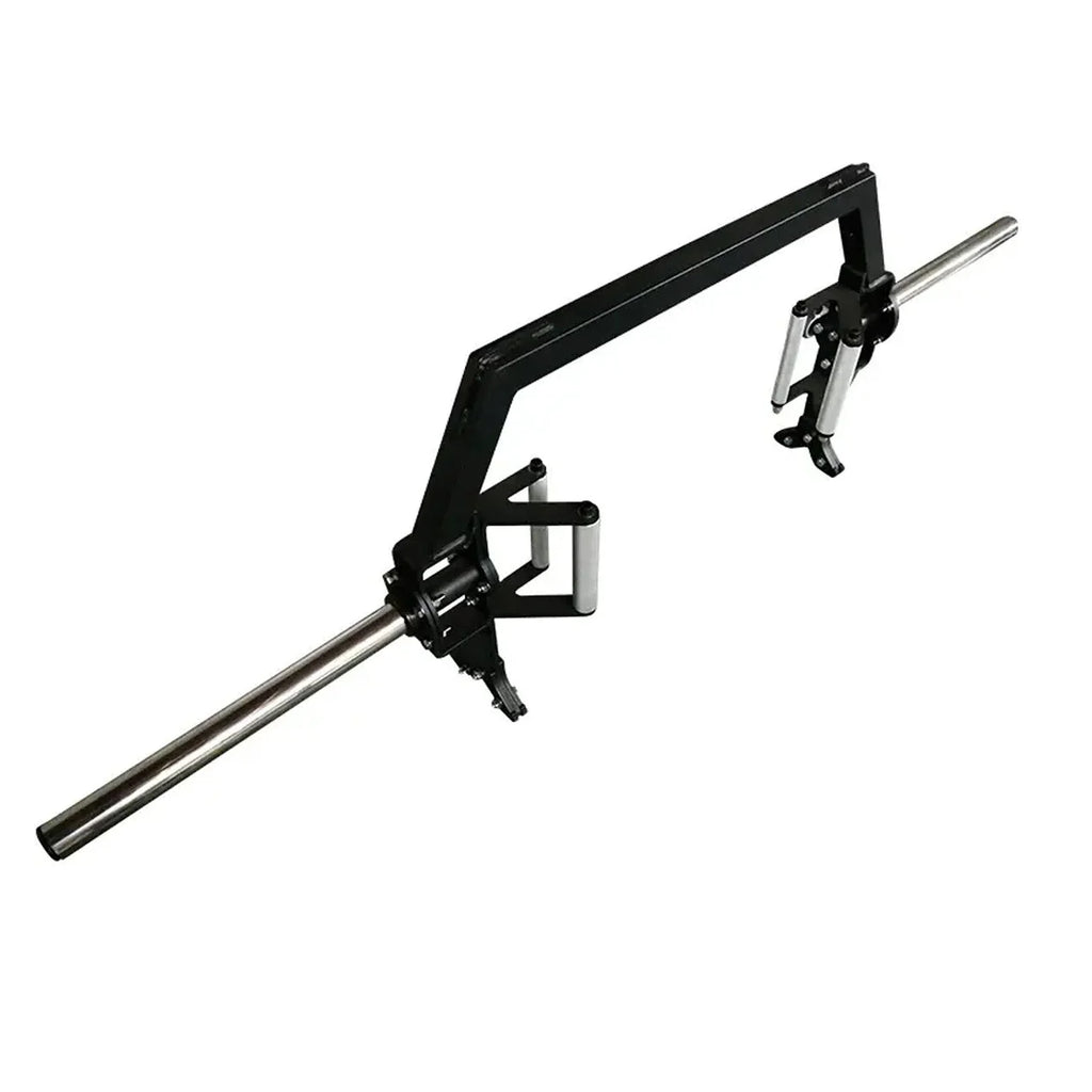 Black metal tool with adjustable arm on a white background