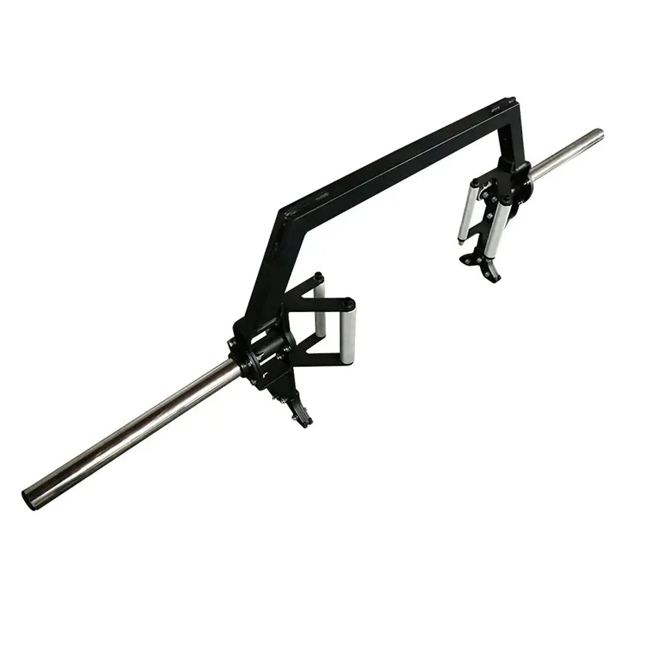 Black metal tool with adjustable arm on a white background