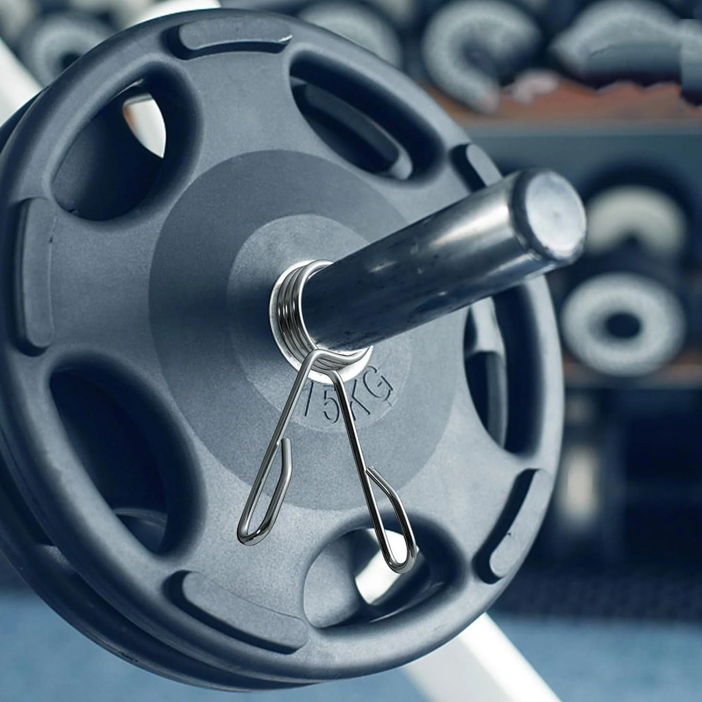 Close-up of a barbell with weight plates, focusing on the weight detail.