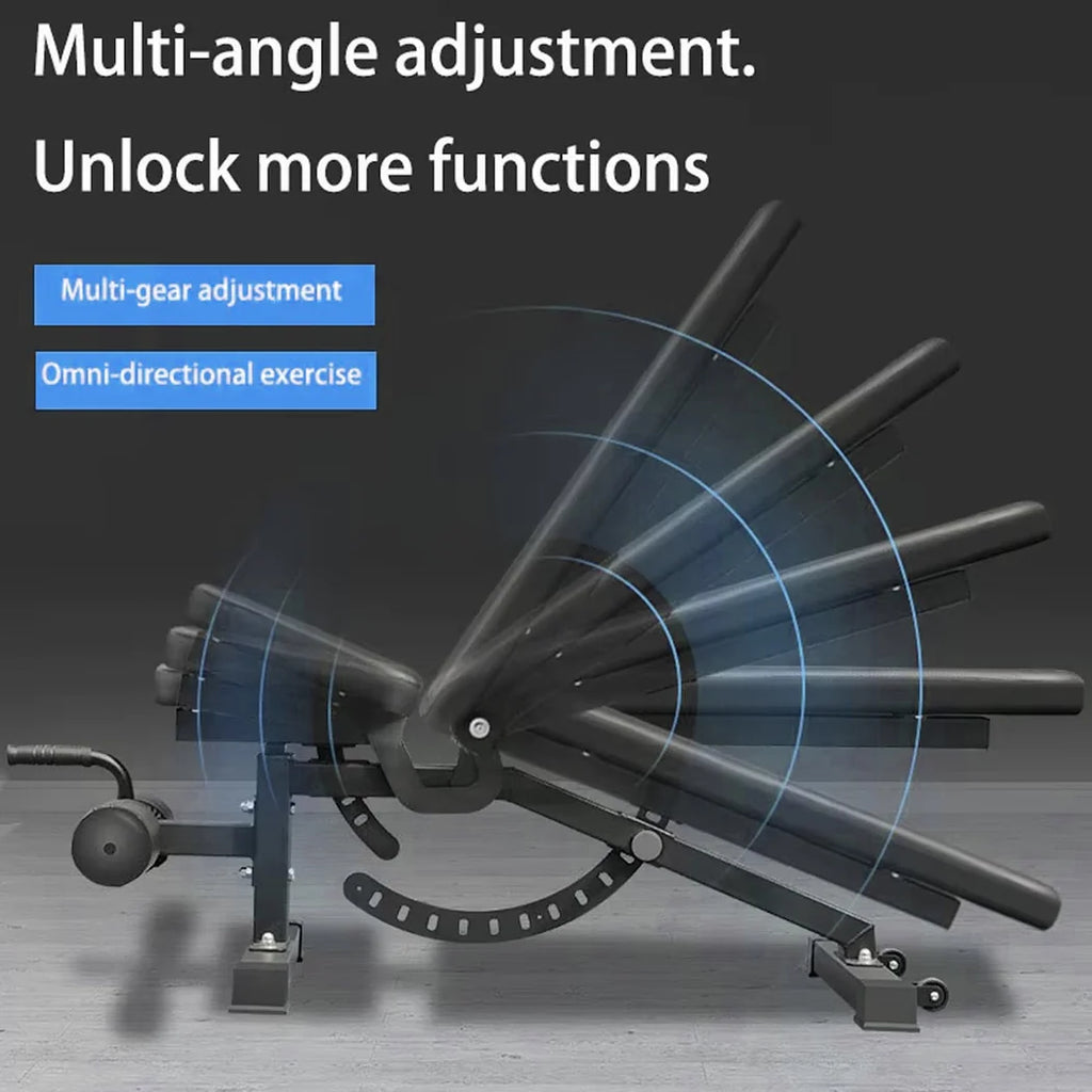 Exercise machine with multi-angle adjustment features on a dark background