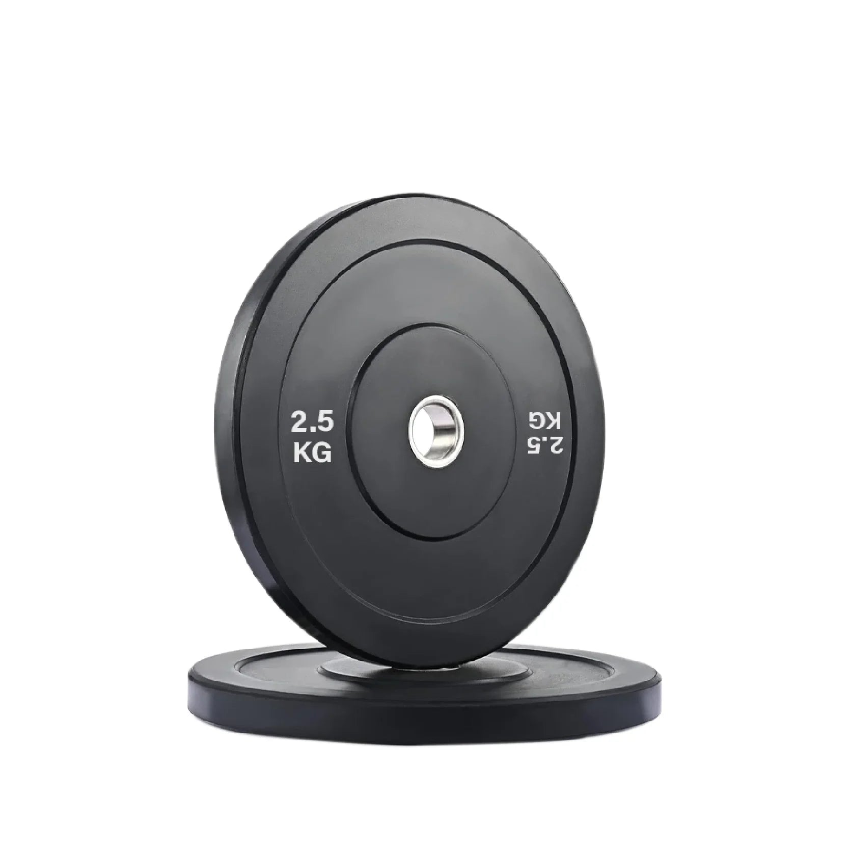 Pair of black weight plates with '2.5 KG' marking on a white background