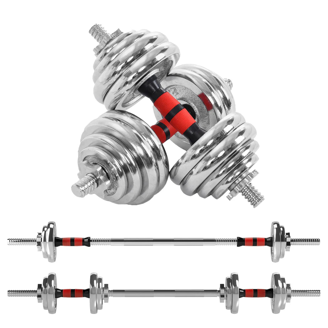 Dumbbell and barbell set on a white background