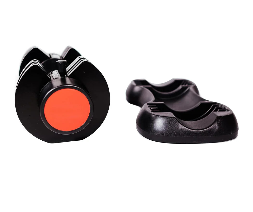 Black and orange device components on a white background