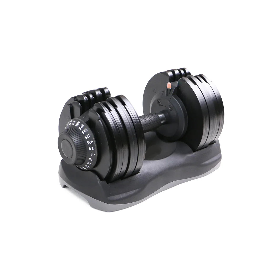 Pair of adjustable dumbbells on a white background