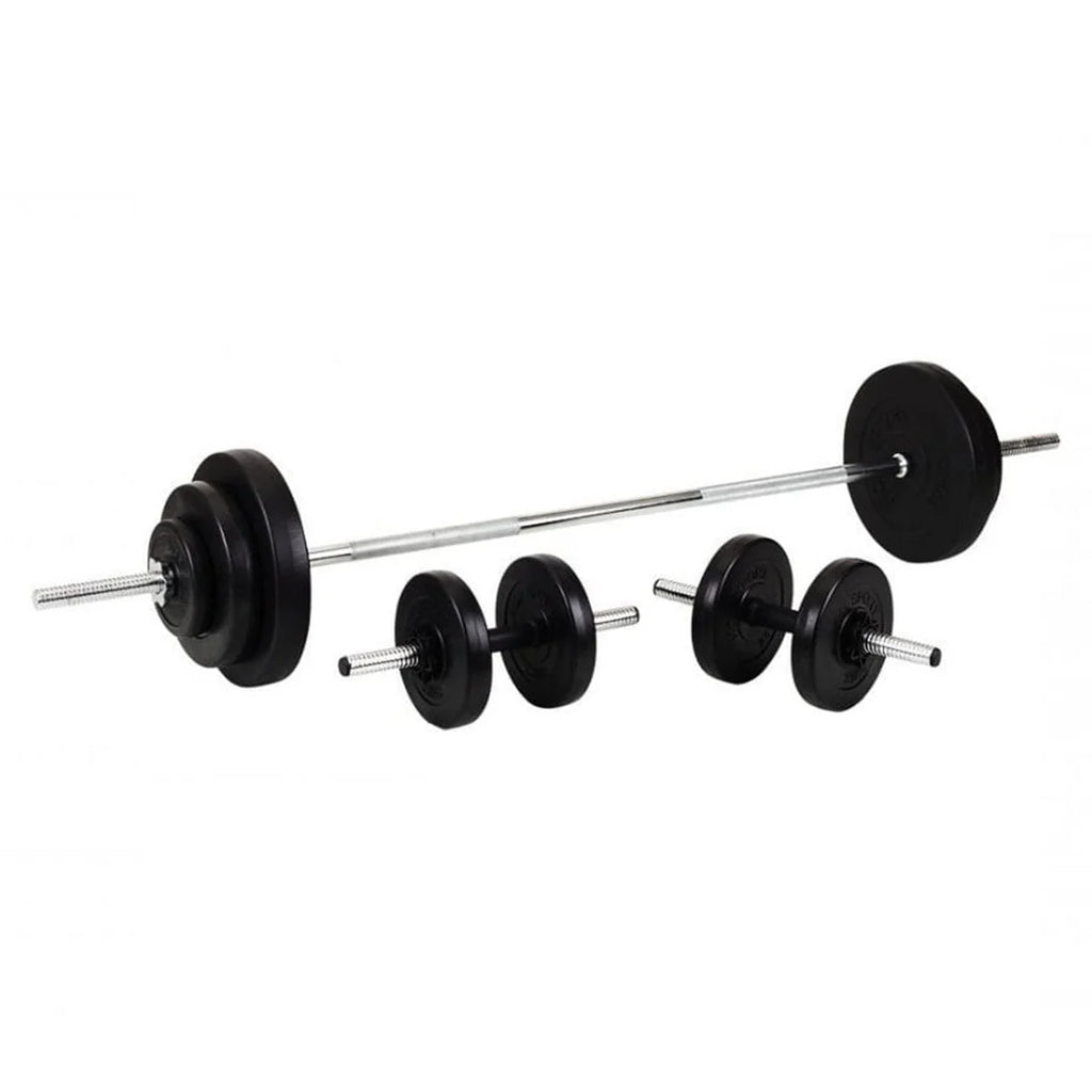 Barbell with weight plates on a white background