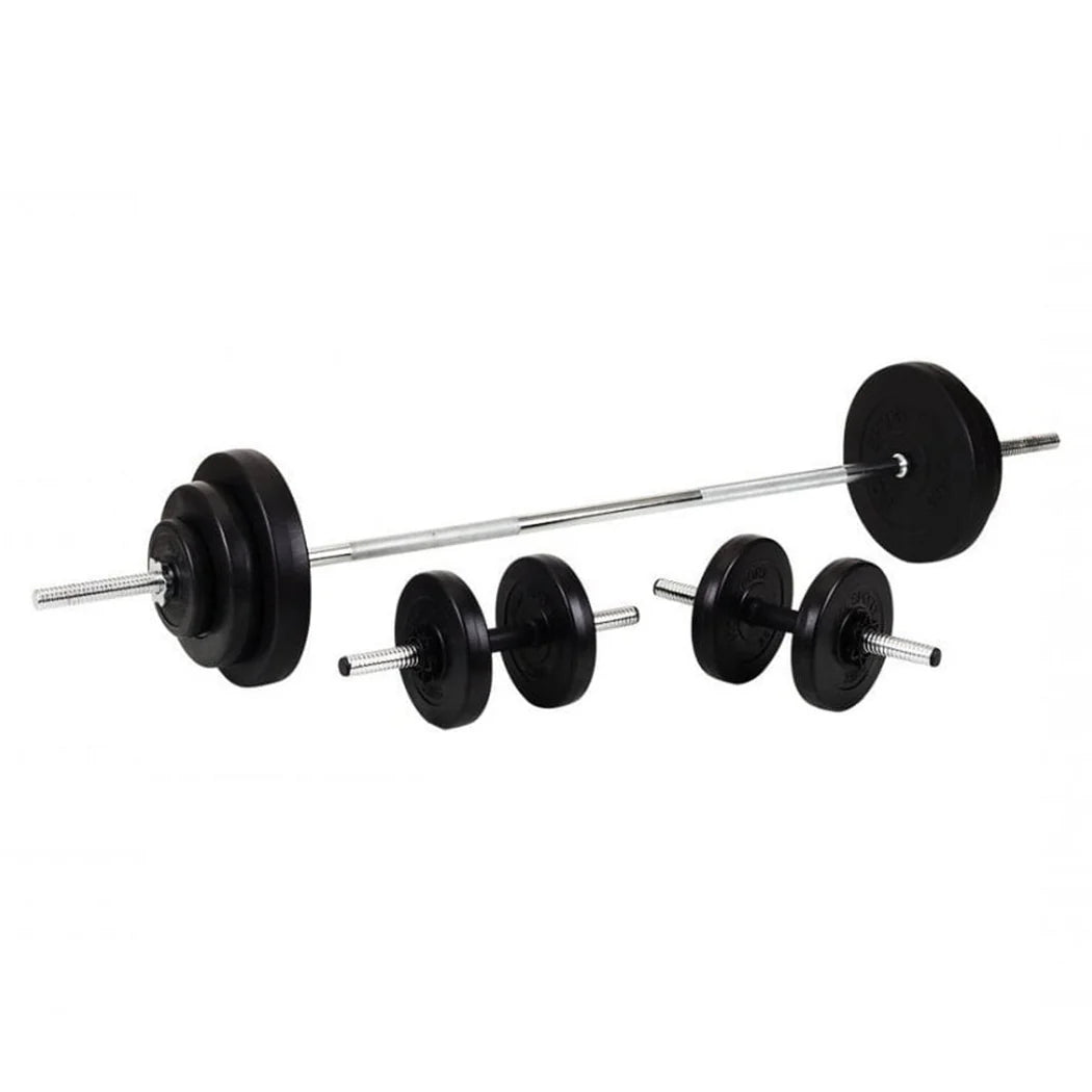 Barbell with weight plates on a white background