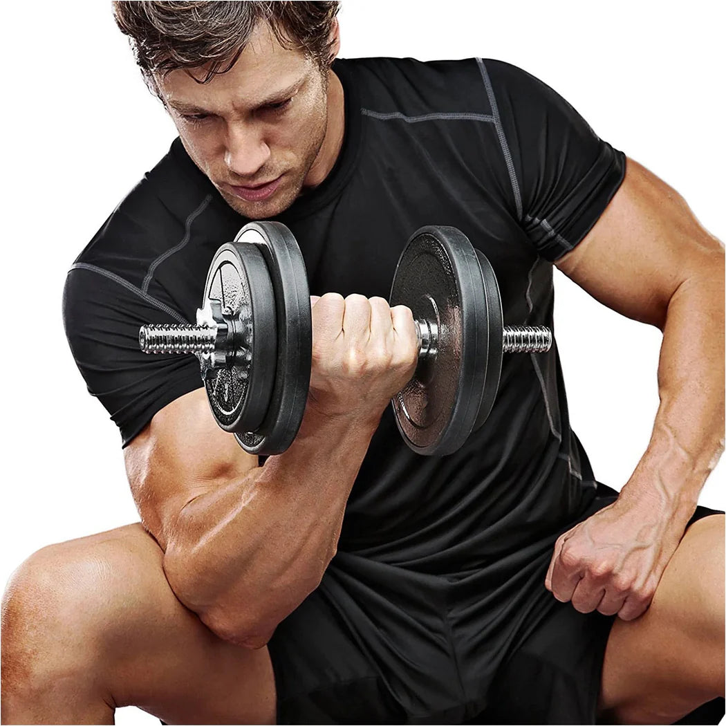 Man lifting a dumbbell with a white background