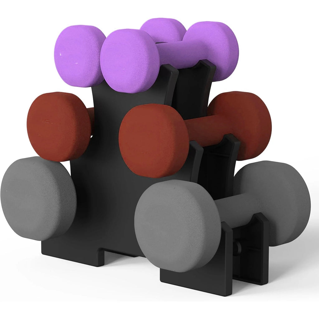 Set of colorful dumbbells on a white background