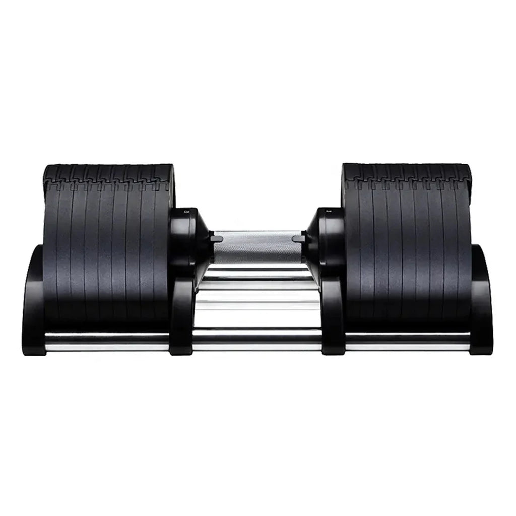 Pair of black dumbbells on a white background