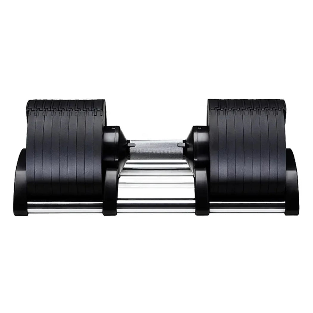 Pair of black dumbbells on a white background