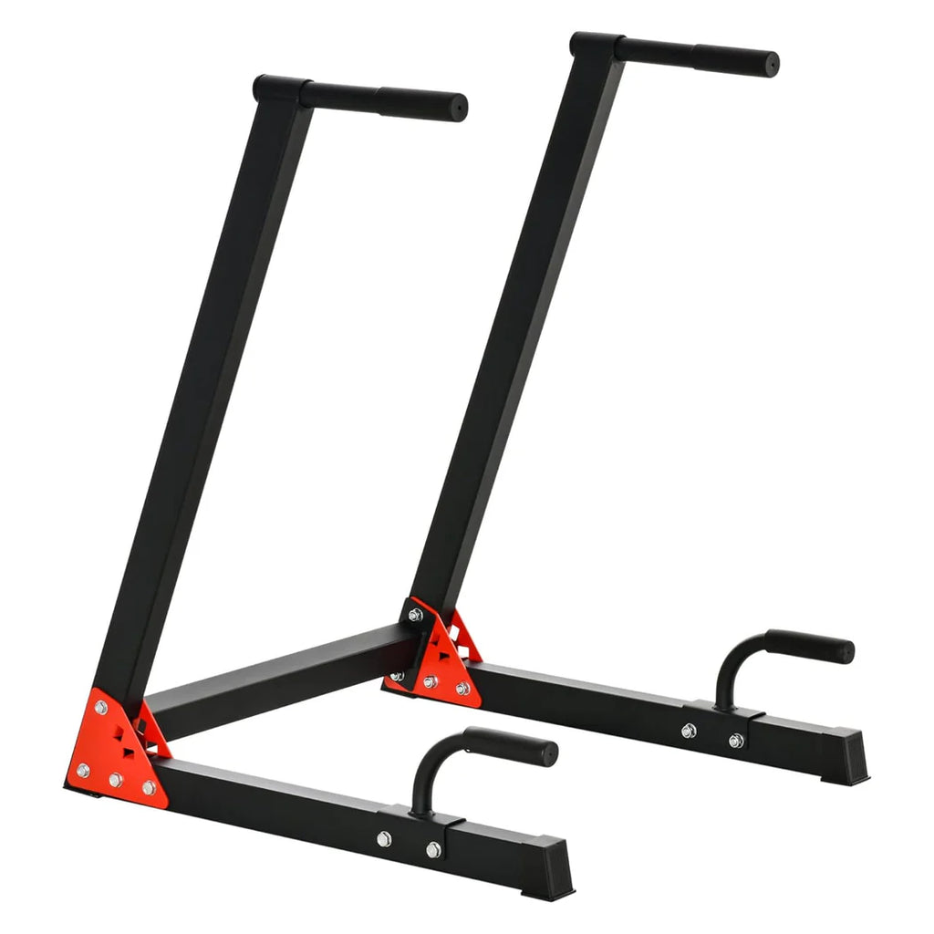 Black pull-up bar with red accents on a white background
