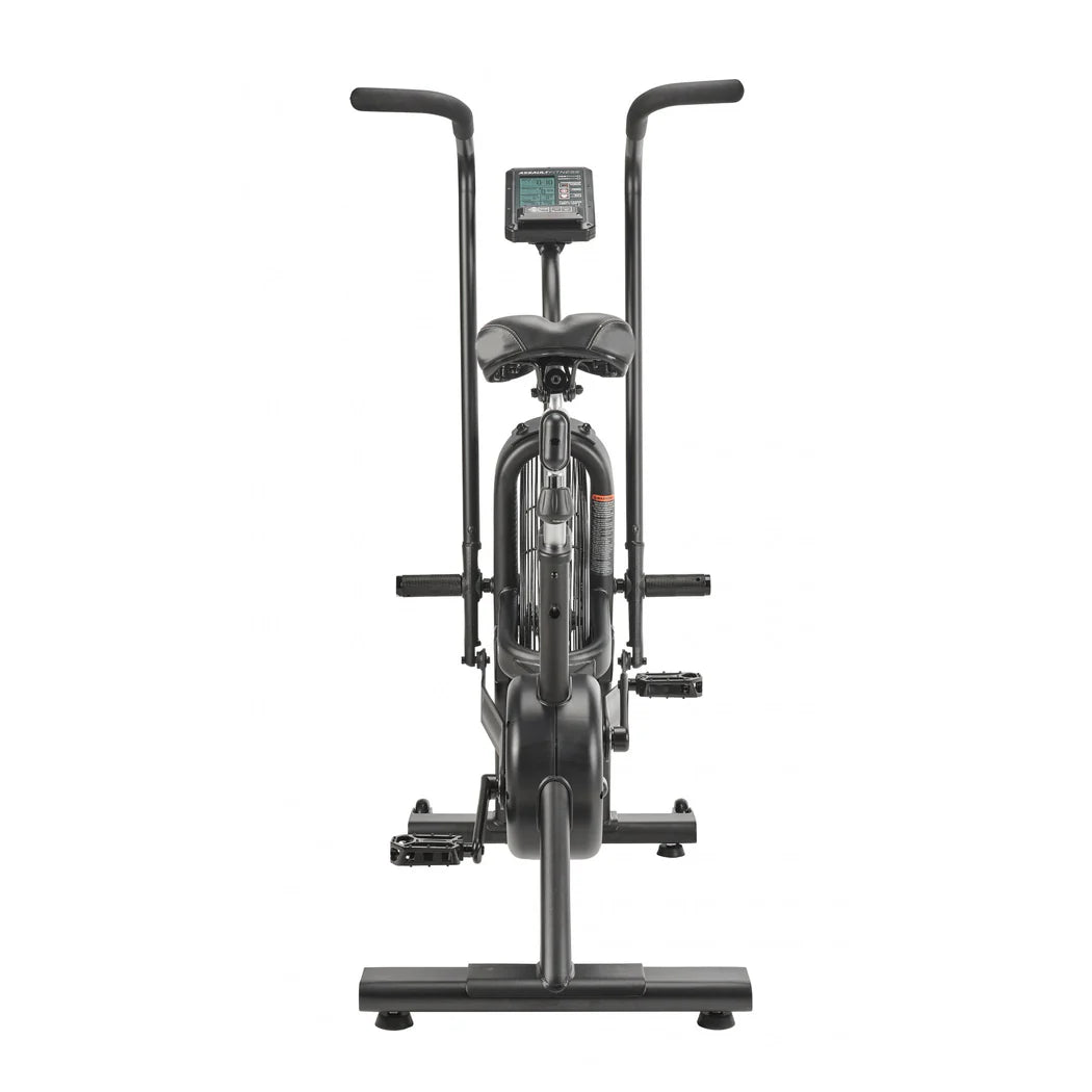 Exercise bike with digital display on a white background