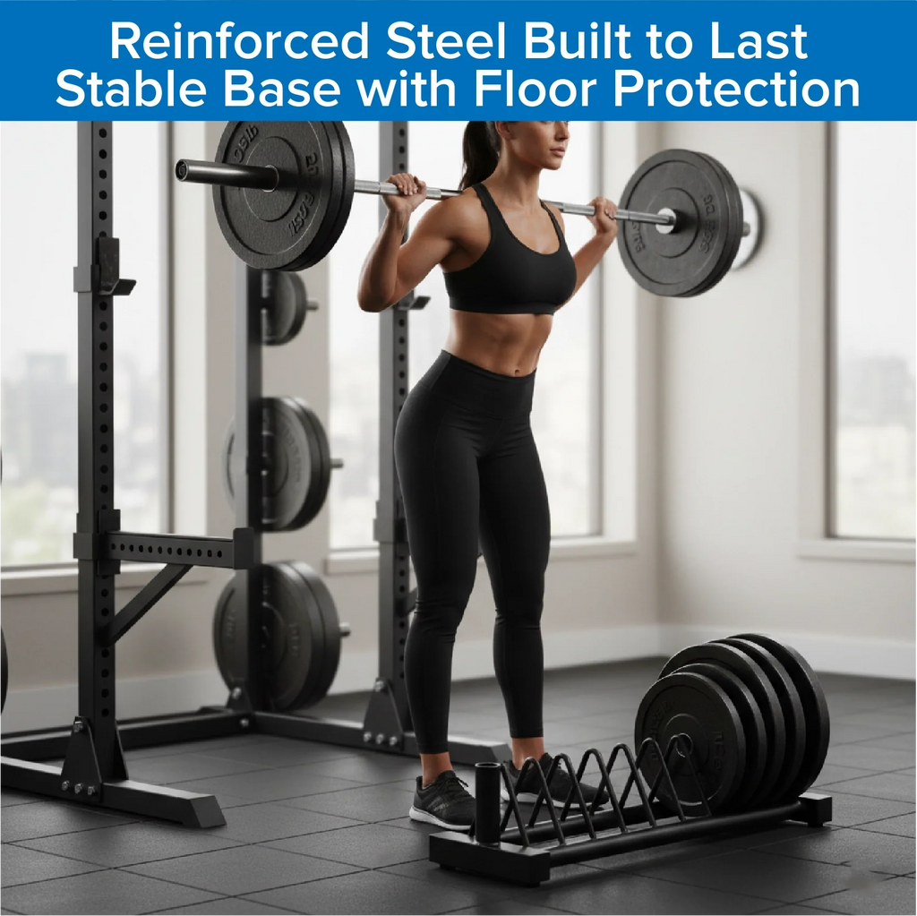 Portable Horizontal Weight Plate & Barbell Rack, Heavy-Duty Steel Storage Organizer with Wheels for Olympic & Standard Plates Home Gym