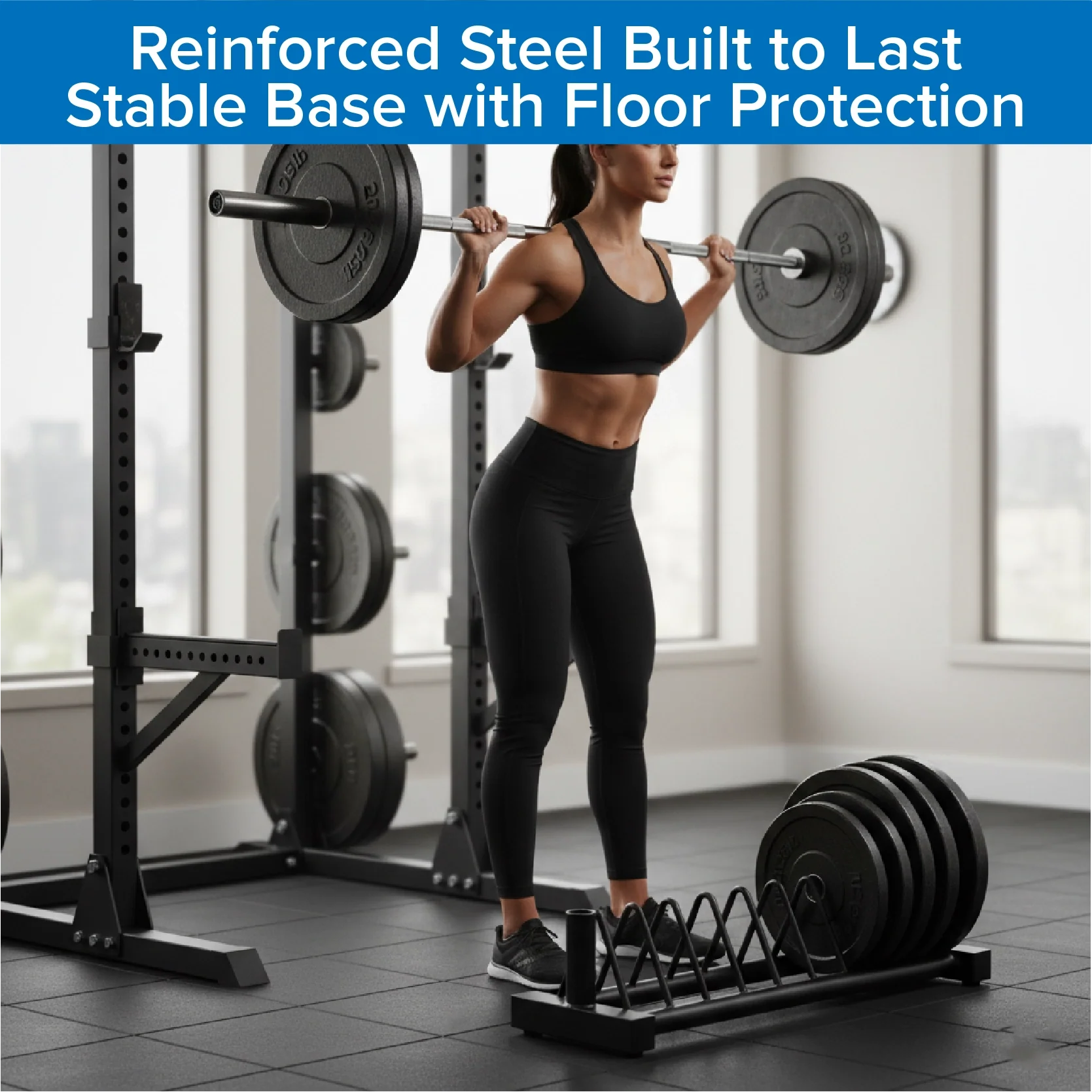 Portable Horizontal Weight Plate & Barbell Rack, Heavy-Duty Steel Storage Organizer with Wheels for Olympic & Standard Plates Home Gym
