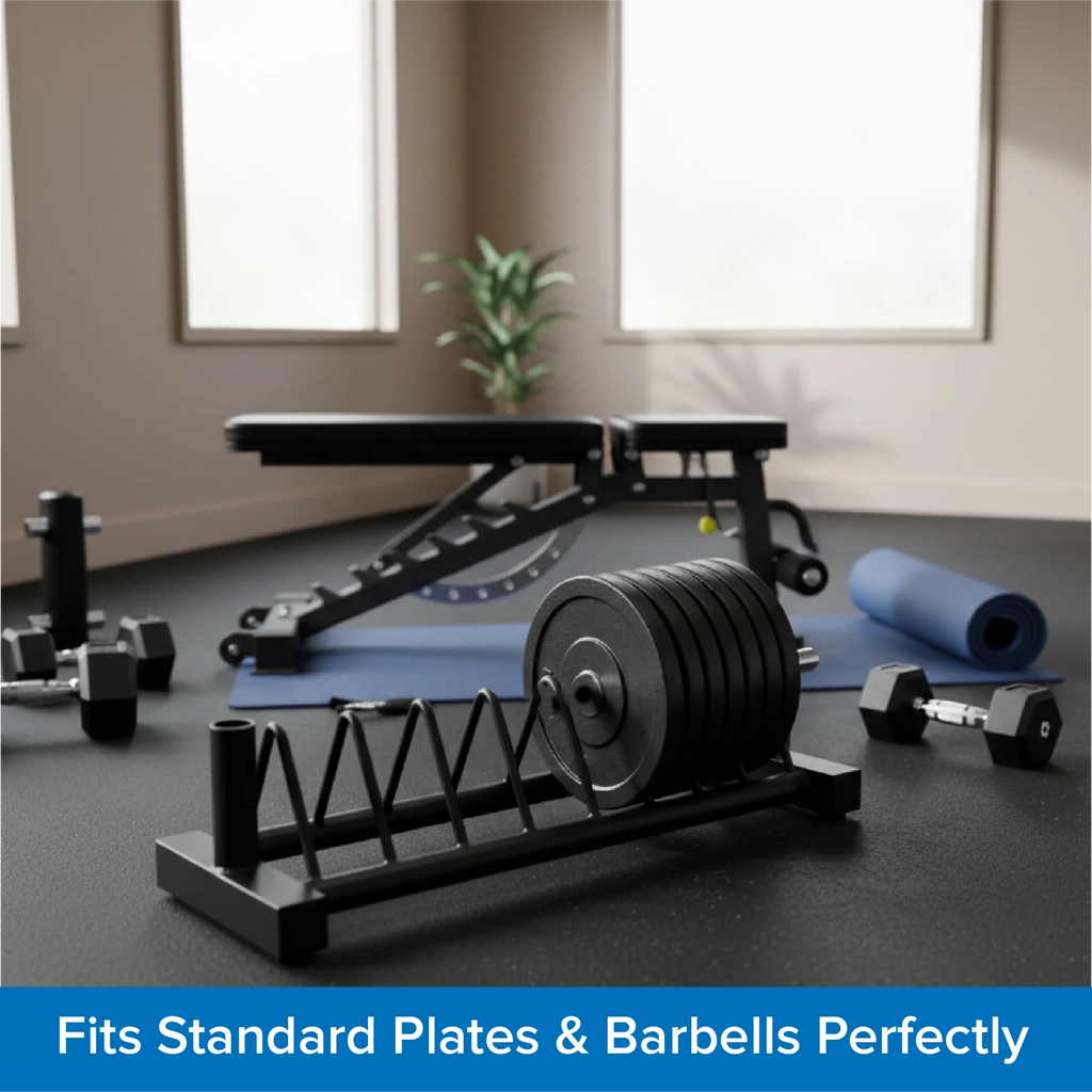 Portable Horizontal Weight Plate & Barbell Rack, Heavy-Duty Steel Storage Organizer with Wheels for Olympic & Standard Plates Home Gym